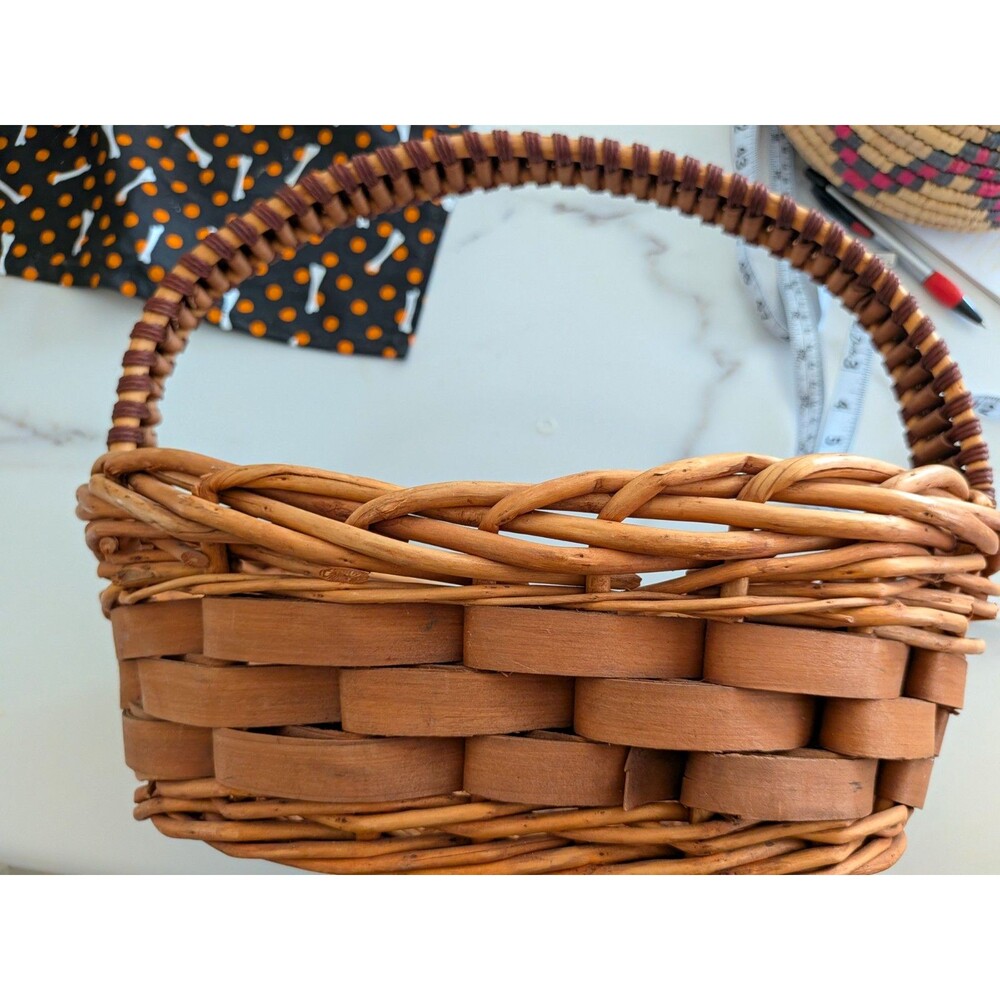 Wicker Woven Brown Oval Handled Basket 11 in Free Standing One-Piece